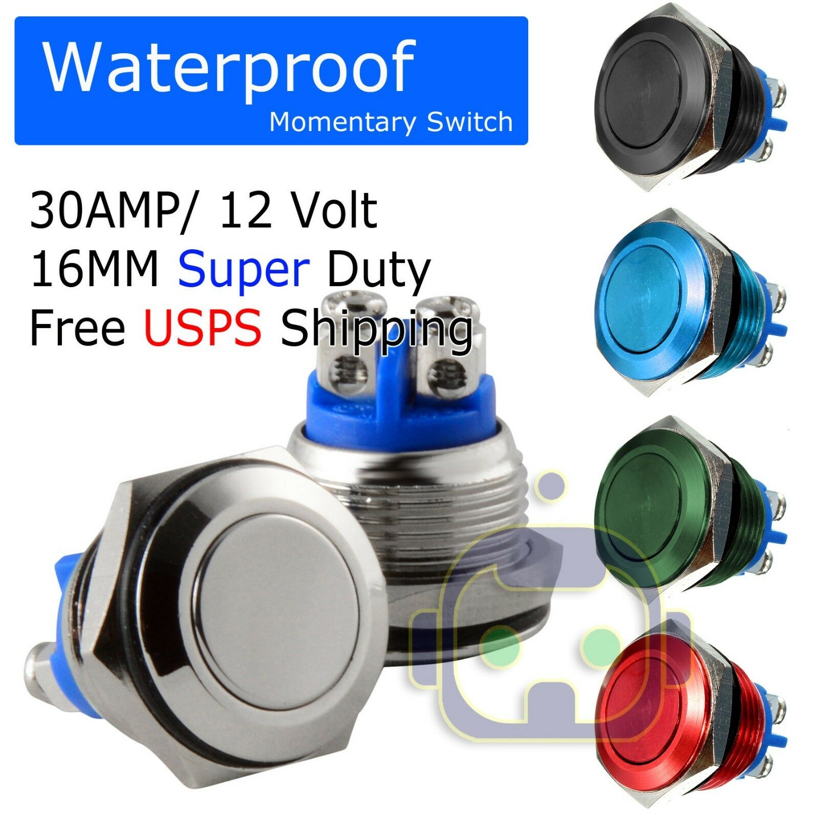 30 Amp Metal Momentary Waterproof Switch 12v16mm 5/8 Horn Starter Nitrous Button